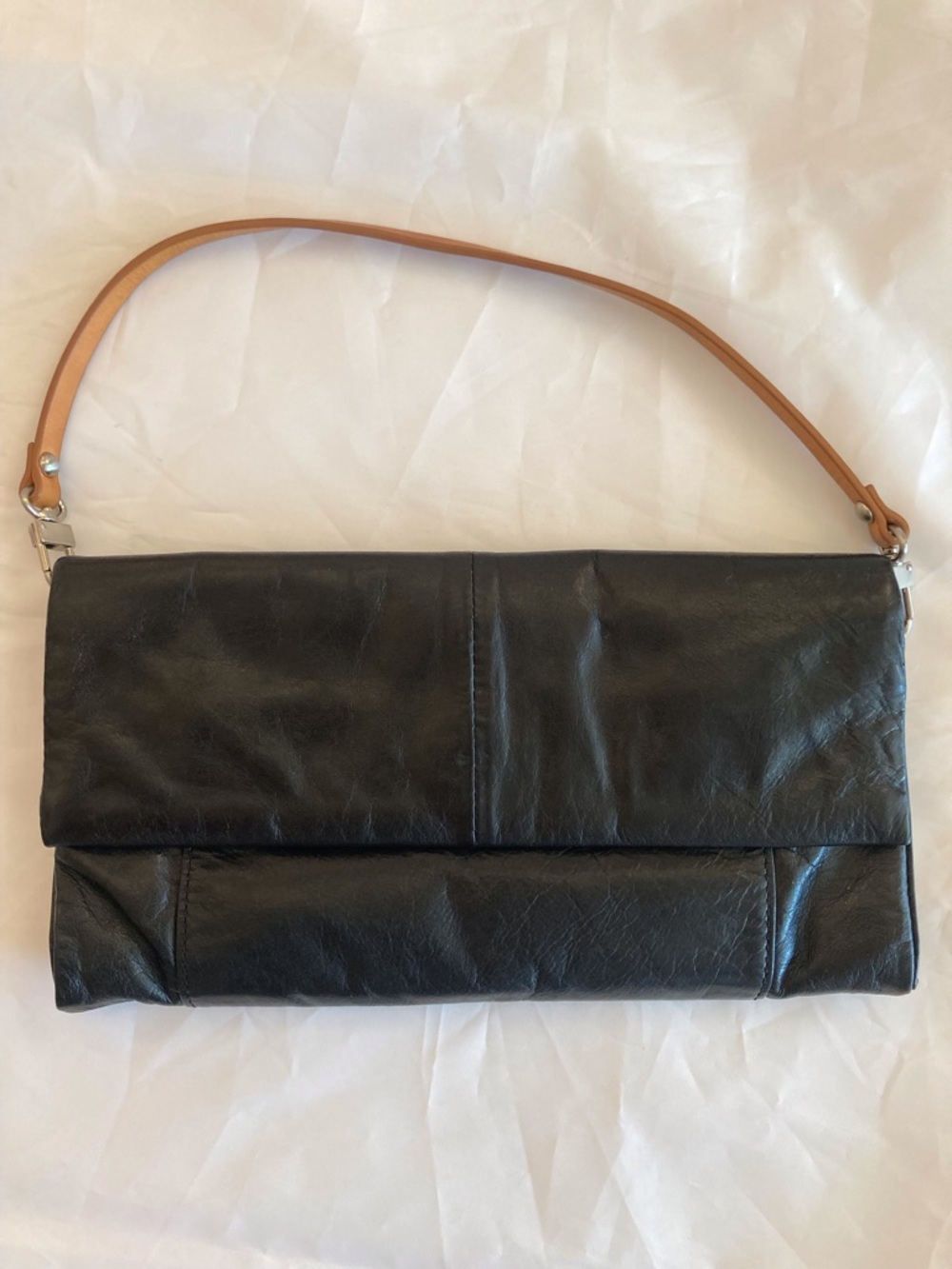Kenneth Cole NewYork Y2K Minimalist BlackLeather Foldoverclutch detachable strap